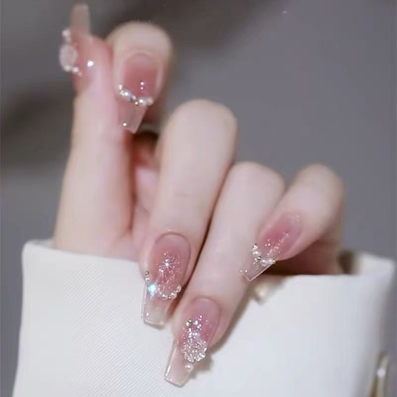 Floral Design Acrylic Nails with Elegant Tips