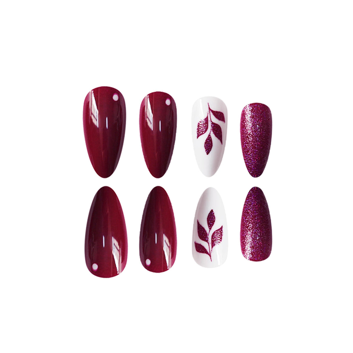 Glitter Leaf Design Press-On Nail Art Set