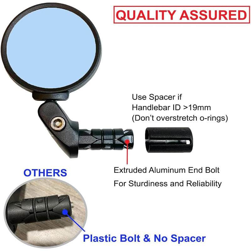 Convex Safety Mirrors for Bicycles – Adjustable Bar-End with Swivel and Anti-Glare Glass