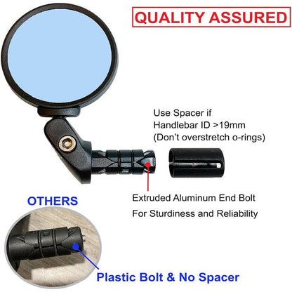 Convex Safety Mirrors for Bicycles – Adjustable Bar-End with Swivel and Anti-Glare Glass