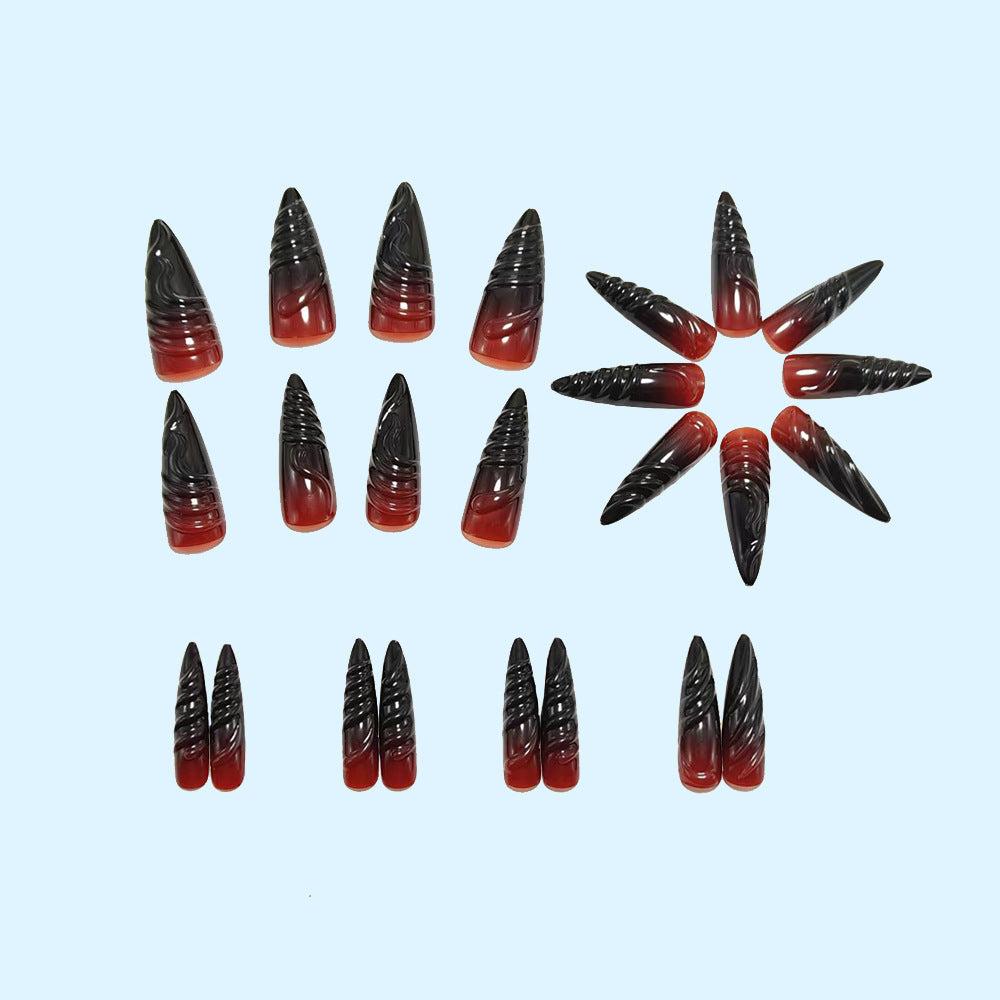 Elegant Acrylic Nail Kit with Black-Red Gradient Tips