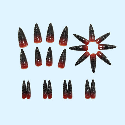 Elegant Acrylic Nail Kit with Black-Red Gradient Tips