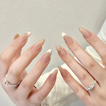 Floral Design Acrylic Nails with Elegant Tips
