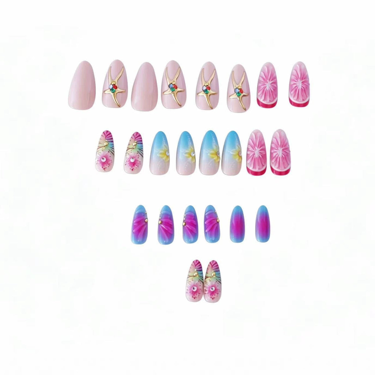 Floral 3D Design Press-On Nail Set – Artistic Style