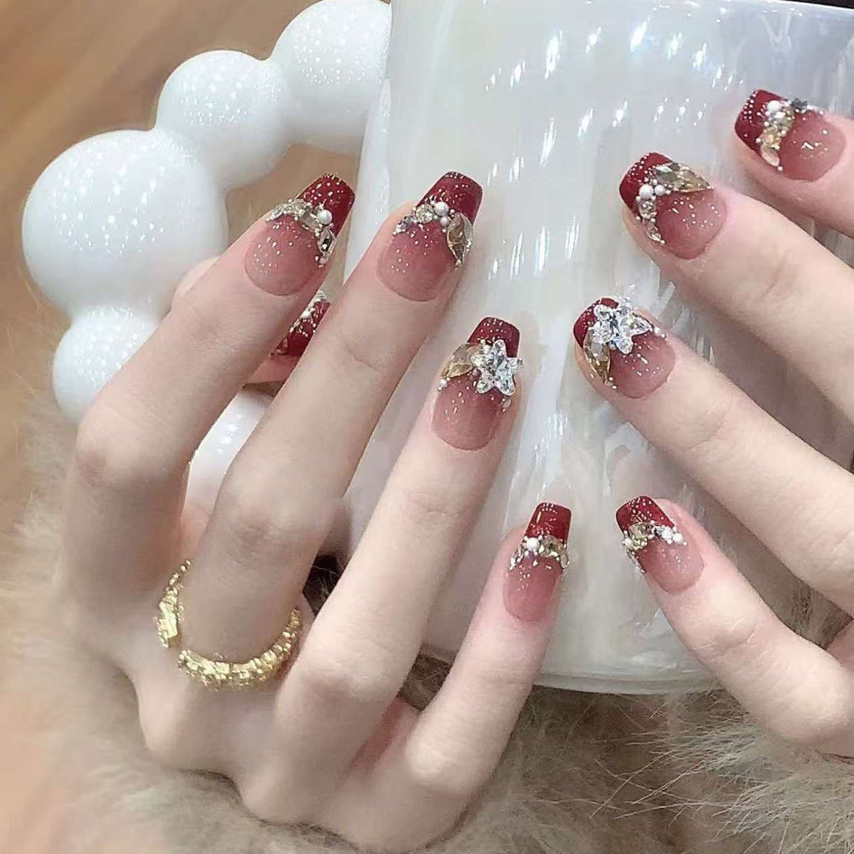 Gemstone Accent Press-On Nail Art Design