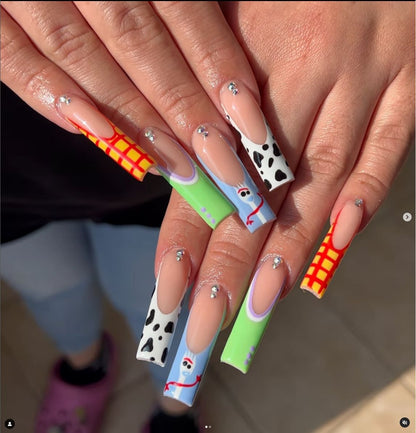 Long Press-On Nails with Artistic Designs