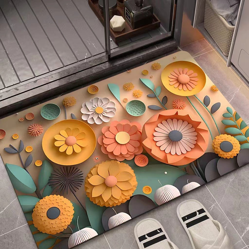 Floral Design 3D Textured Area Mat