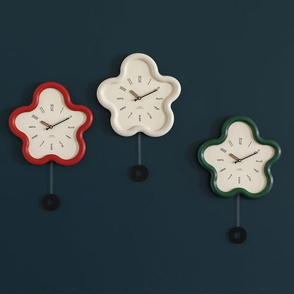 Silent Pendulum Wall Clock with 3D Floral Design for Bedroom Decor
