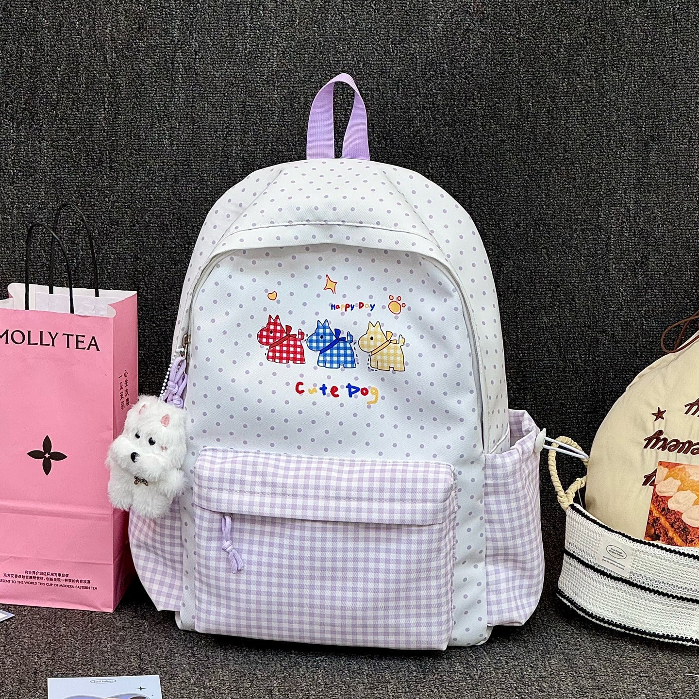 Cute Backpack Featuring Dog Illustrations