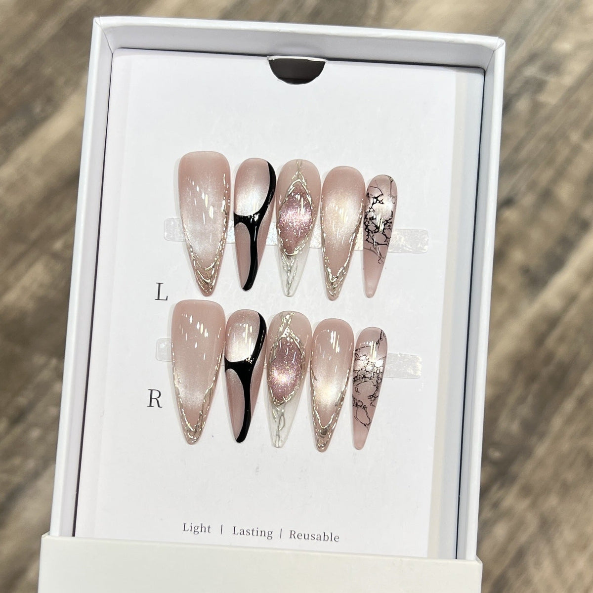 Stiletto Press-On Nails with Distinctive Marble Pattern