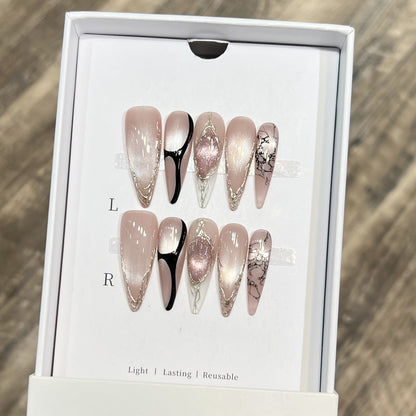 Stiletto Press-On Nails with Distinctive Marble Pattern
