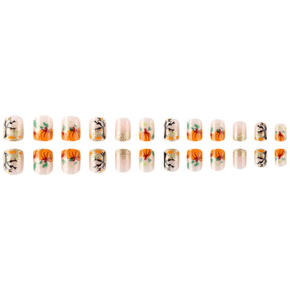 Press-On Nails with Autumn Pumpkin Design