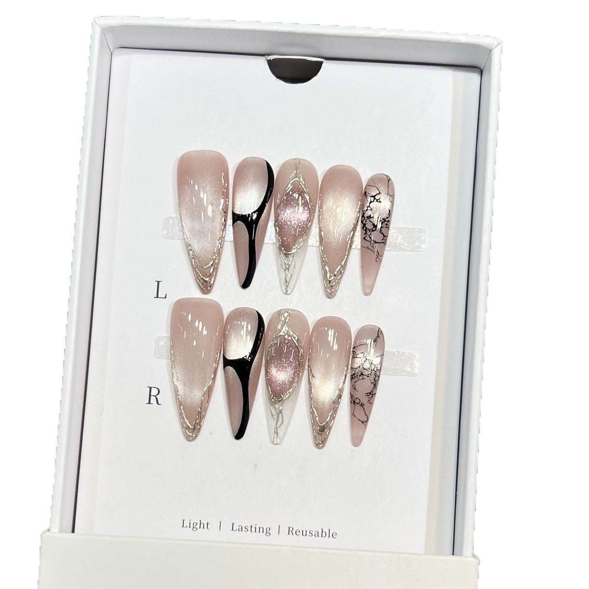 Stiletto Press-On Nails with Distinctive Marble Pattern