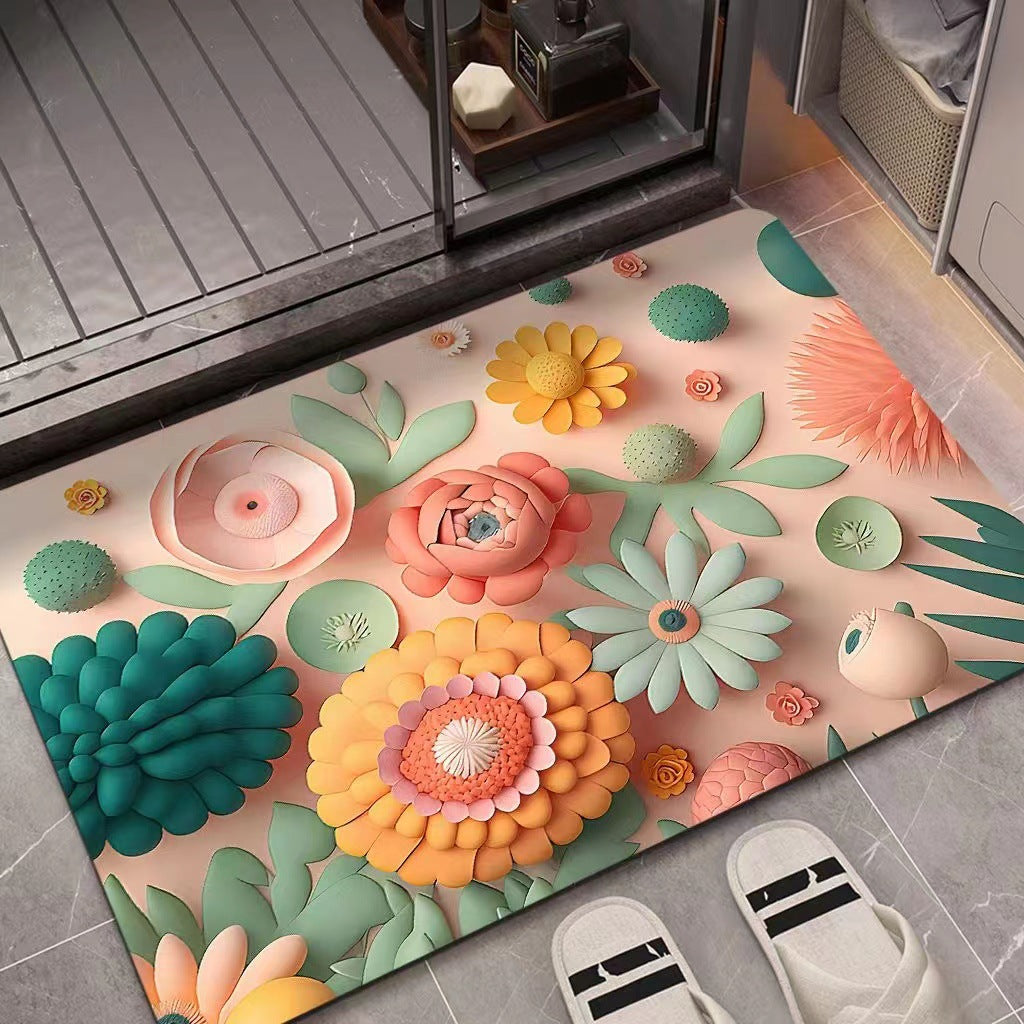 Floral Design 3D Textured Area Mat