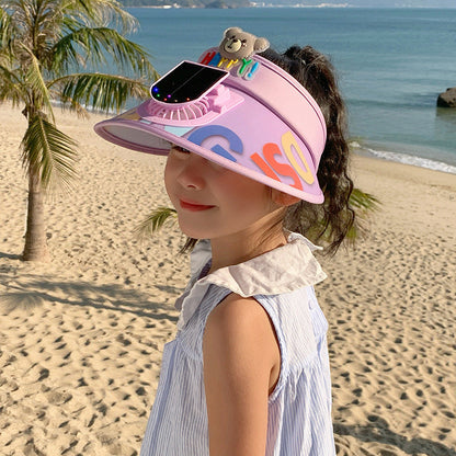 Children's Sun Visor with Wide Brim and Built-in Mini Fan