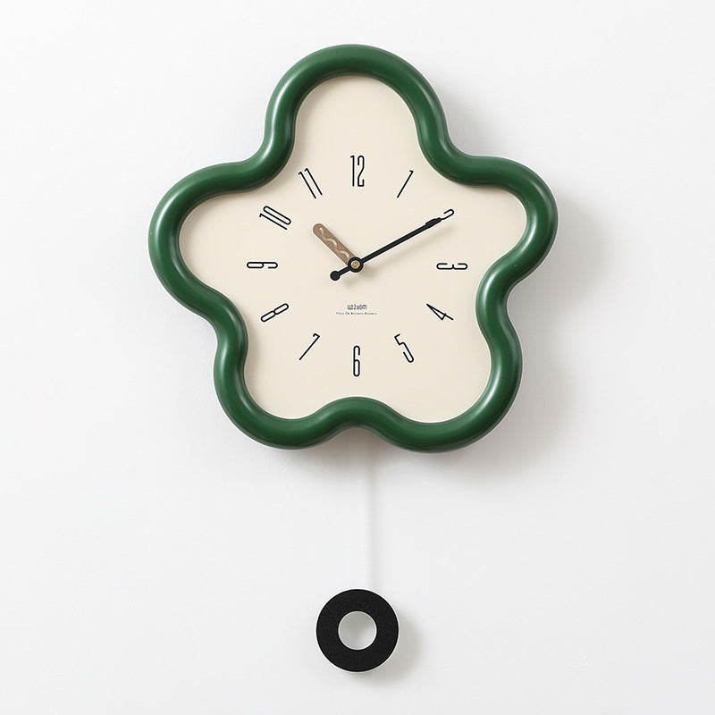 Silent Pendulum Wall Clock with 3D Floral Design for Bedroom Decor