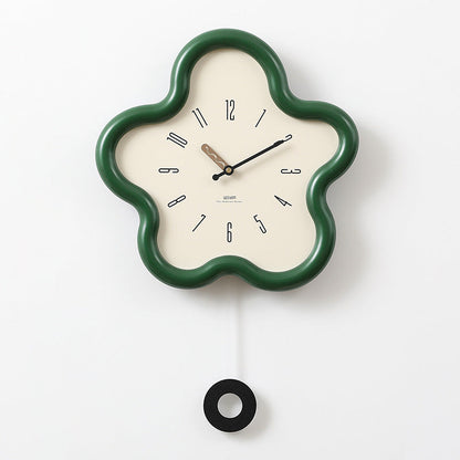 Silent Pendulum Wall Clock with 3D Floral Design for Bedroom Decor