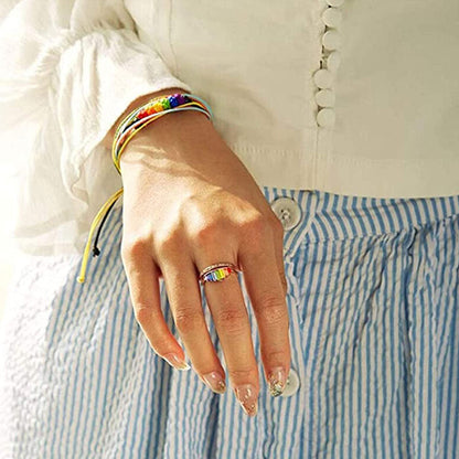 Colourful Adjustable Crystal Ring with Multi-Hued Design