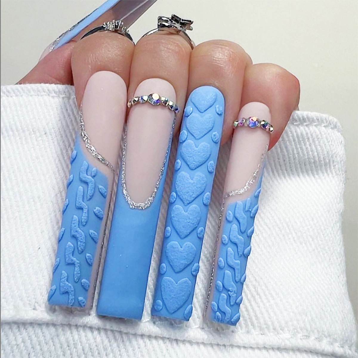 Creative Nail Art Set with Textured Stiletto Tips