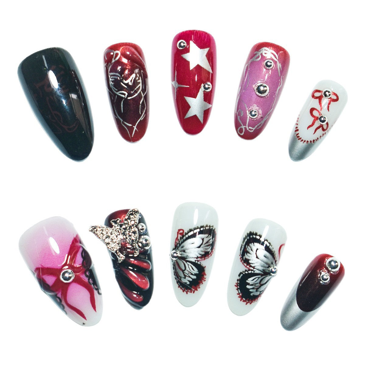 Decorative Press-On Nail Kit Featuring Butterfly and Star Designs