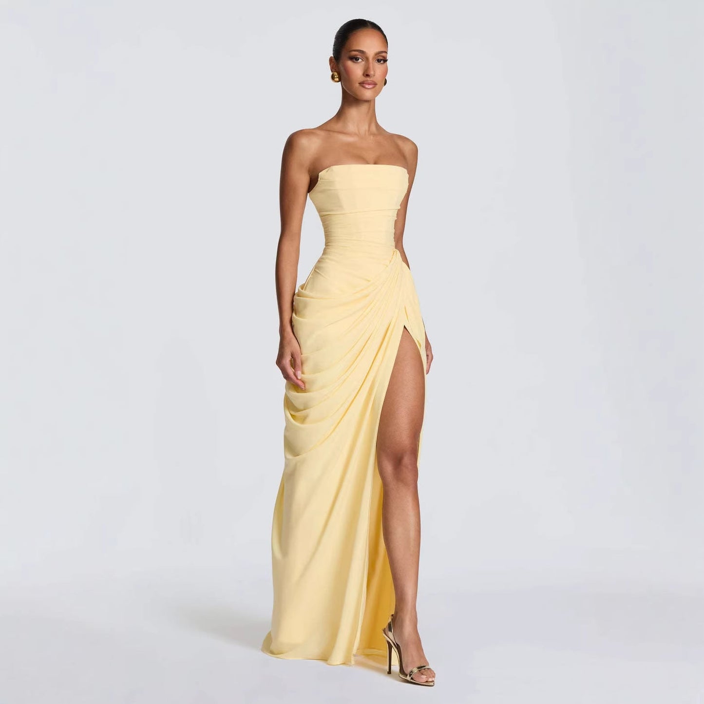 Long Sleeve Bodycon Evening Gown for Women – Ruched Maxi Dress