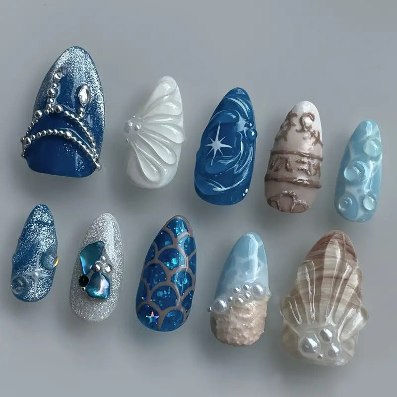 Ocean-Inspired Press-On Nail Art Design