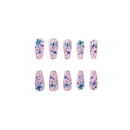 Decorative Press-On Nails with Butterfly Design