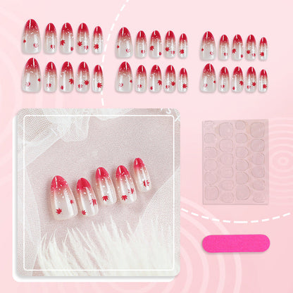 Ombre Leaf Press-On Nails Set – Artistic Design