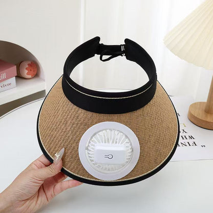 Straw Hat with Detachable Battery Fan and Elastic Headband – Air-Cooled