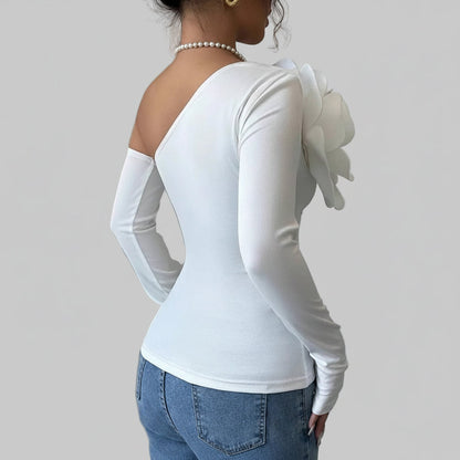 Asymmetrical Long Sleeve Bodysuit – Elegant One Shoulder Party Top