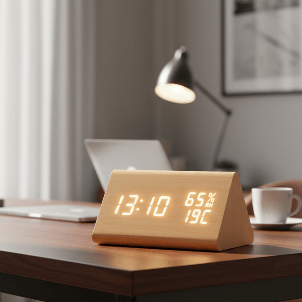 Minimalist Digital Clock with Temperature Display and Light Control