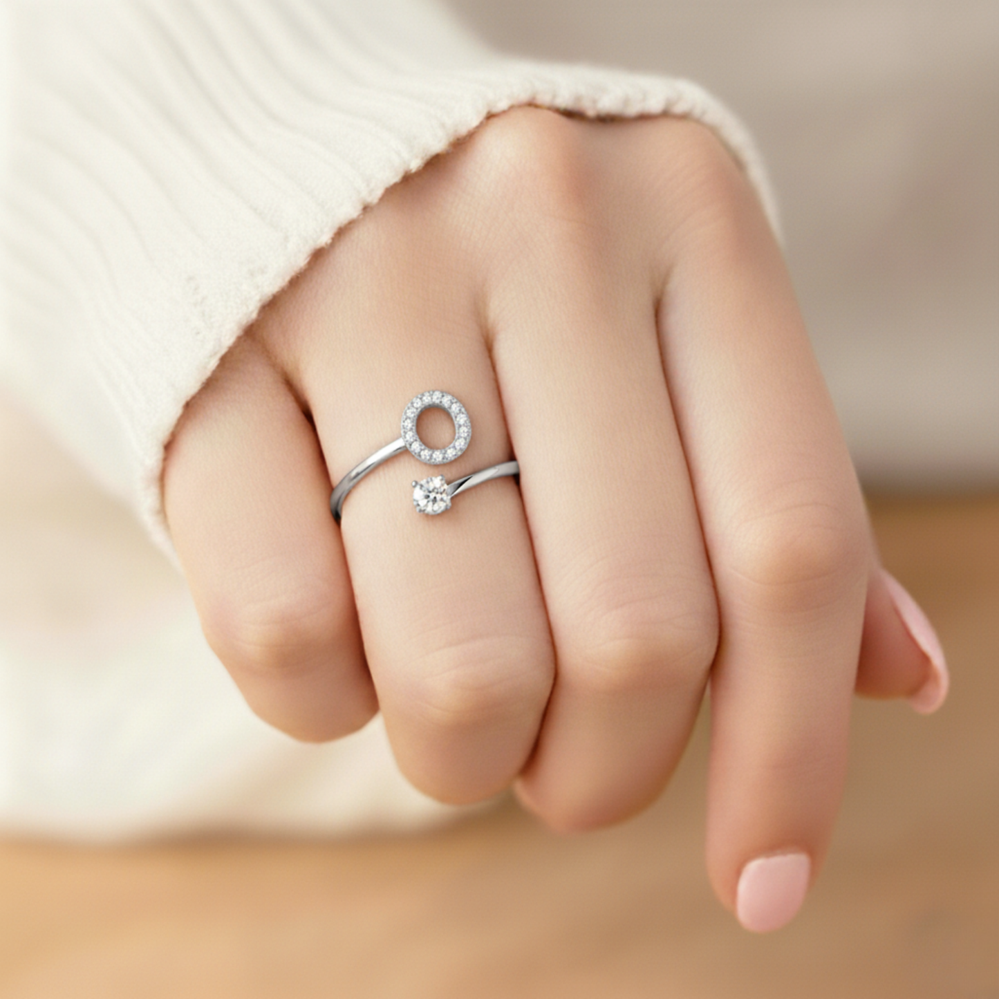 Adjustable Initial Ring Classic with Gift Box and Message Card