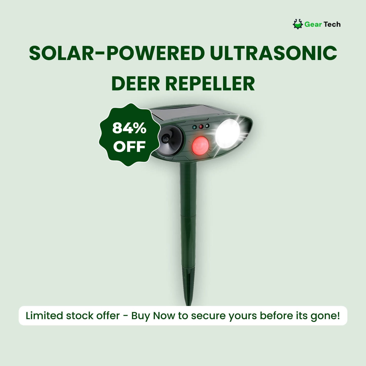 Solar Ultrasonic Deer Repeller - Effective Garden & Yard Deterrent in 48 Hours