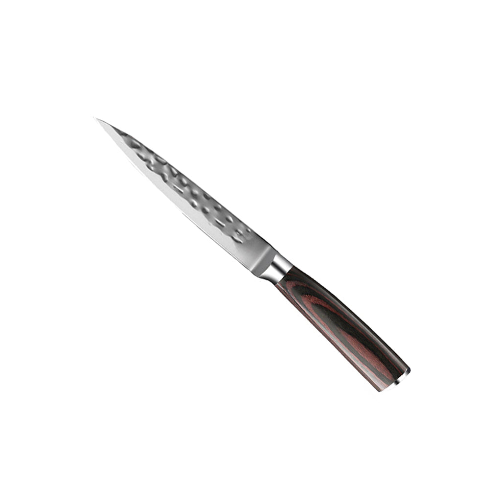 6-Piece Knife Set in Hammered Stainless Steel with Acacia Magnetic Rack