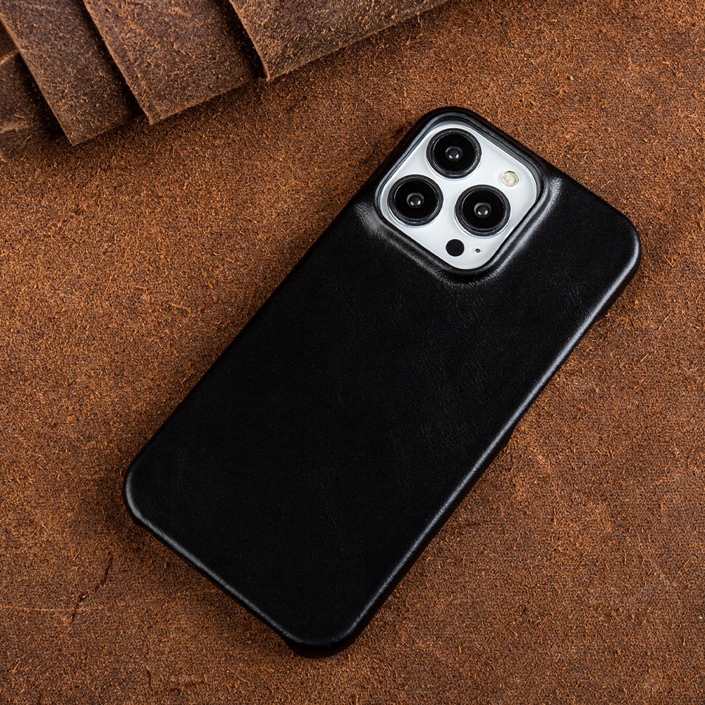 Genuine Oil Wax Leather Case for iPhone with Protective Features