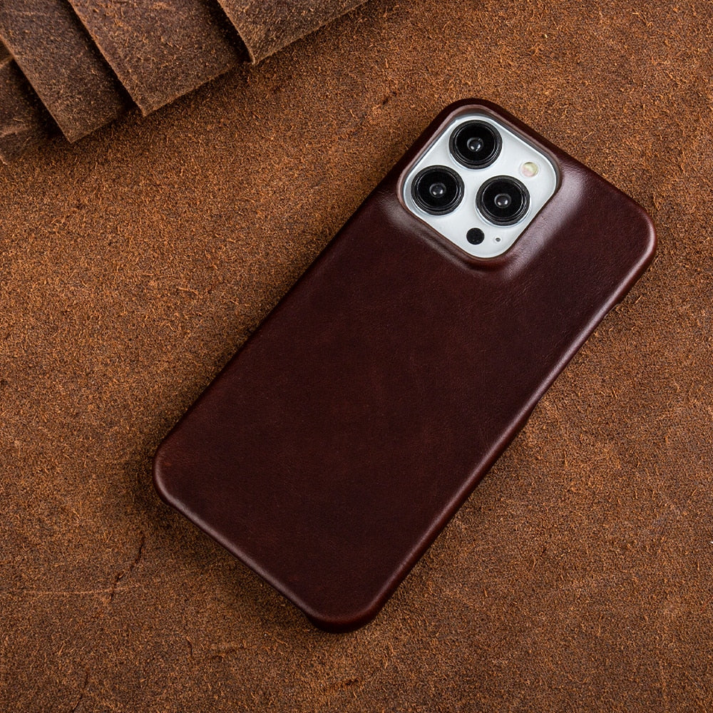 Genuine Oil Wax Leather Case for iPhone with Protective Features