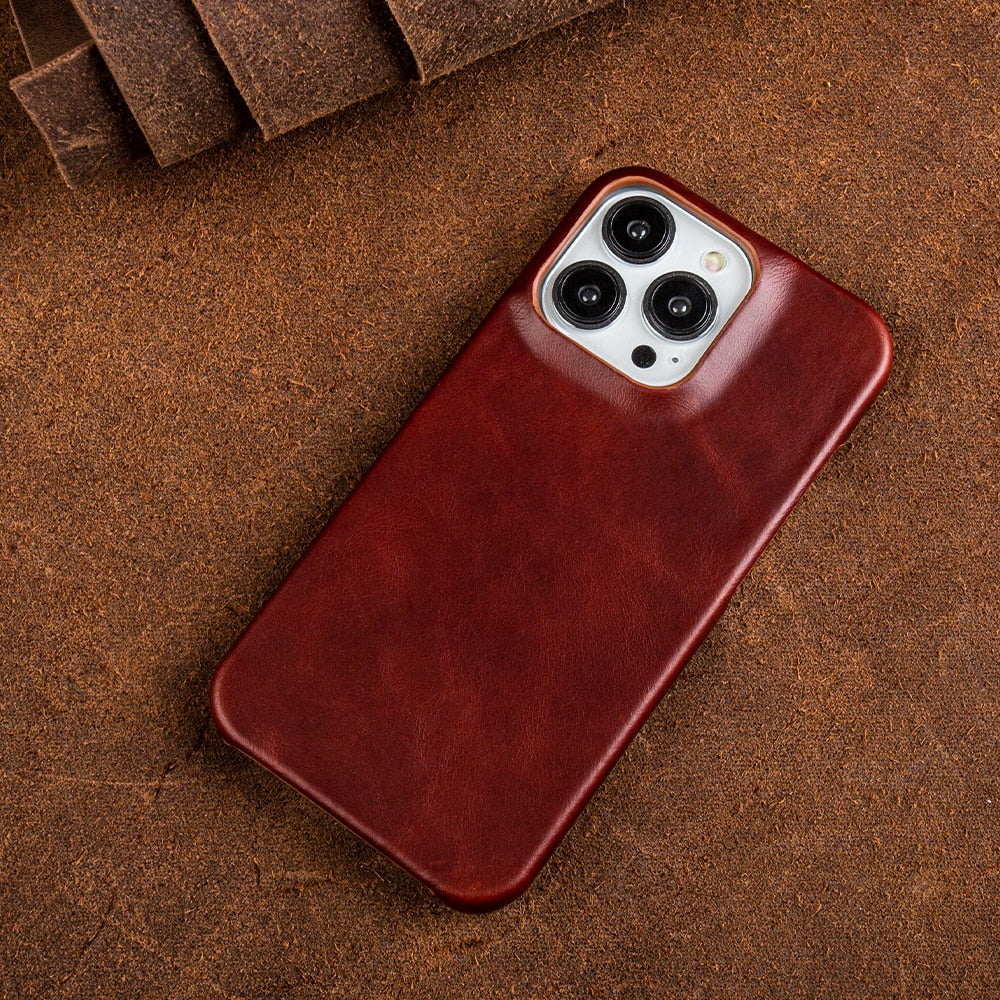 Genuine Oil Wax Leather Case for iPhone with Protective Features