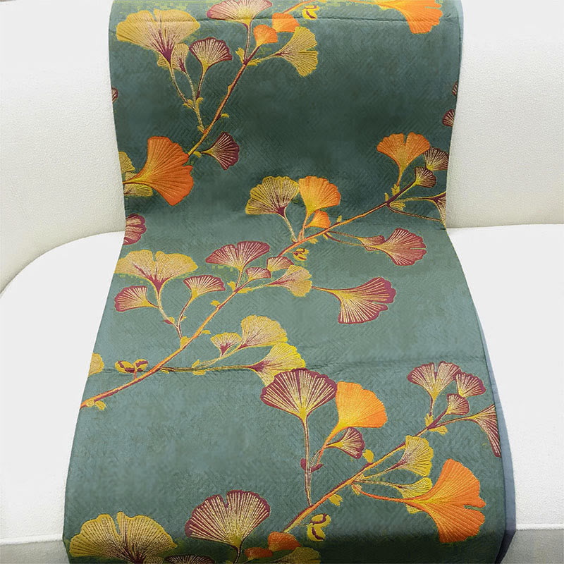 Reversible Quilted Blanket with Jacquard Cotton Ginkgo Leaves