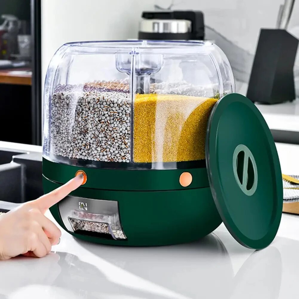 Revolving Grain Storage Dispenser with Clear View Design
