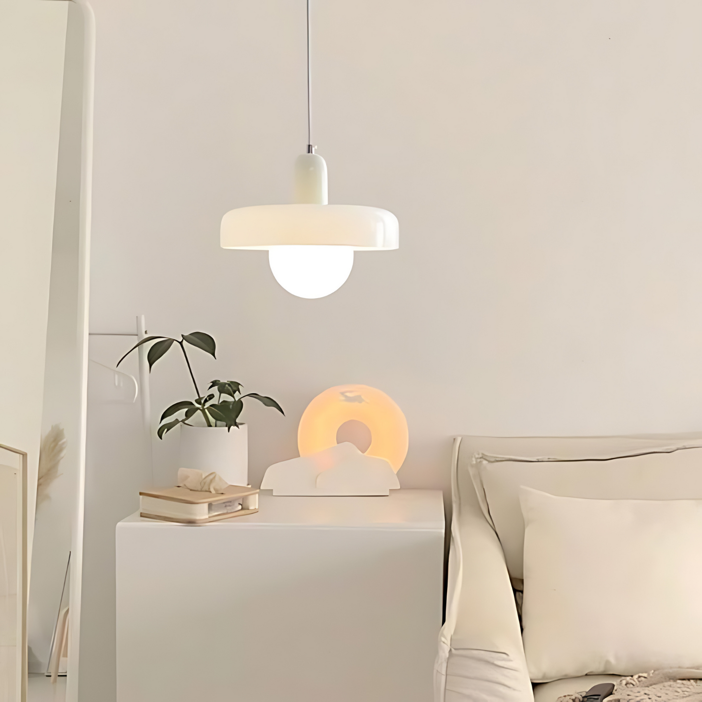 Minimalist Modern Pendant Light - Opal Halo Shade Design