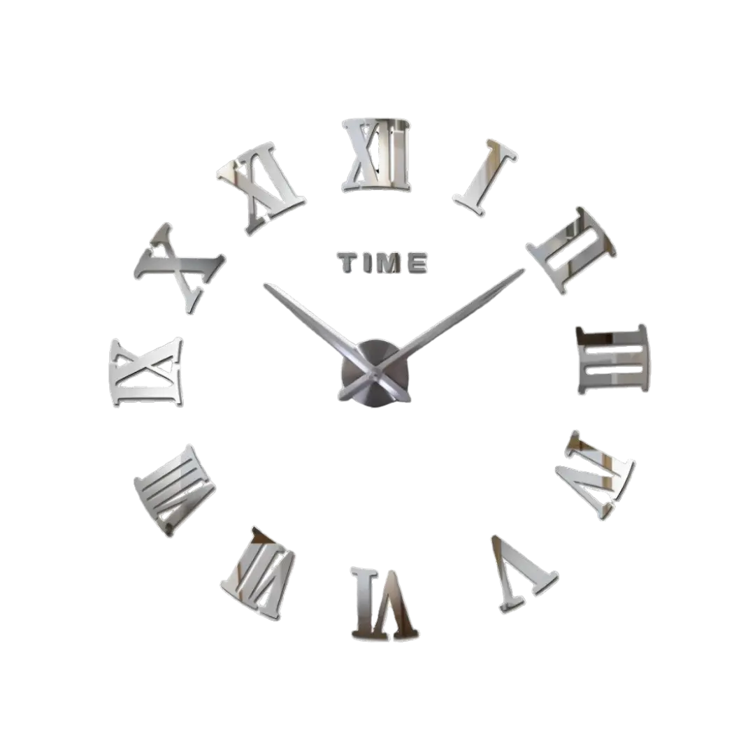 Wall Clock with Roman Numerals – Contemporary Silver Mirror Design