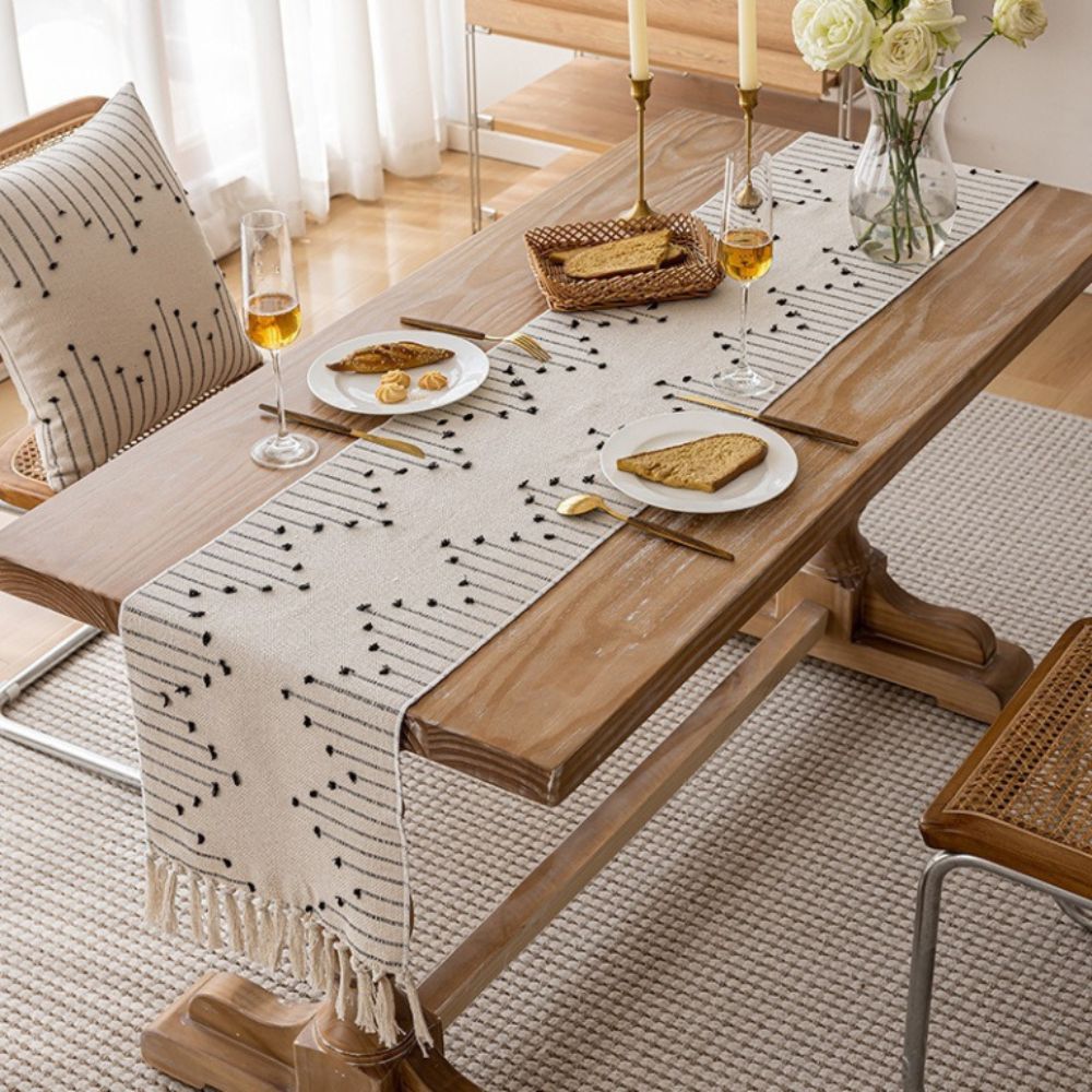 Serene Cotton Tassel Table Runner for Stylish Dining