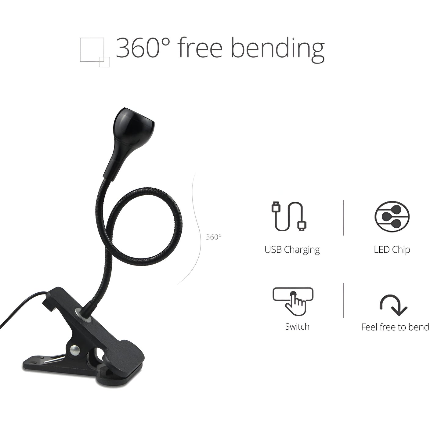 Flexible USB Desk Lamp with 360° Rotation for Reading and Studying