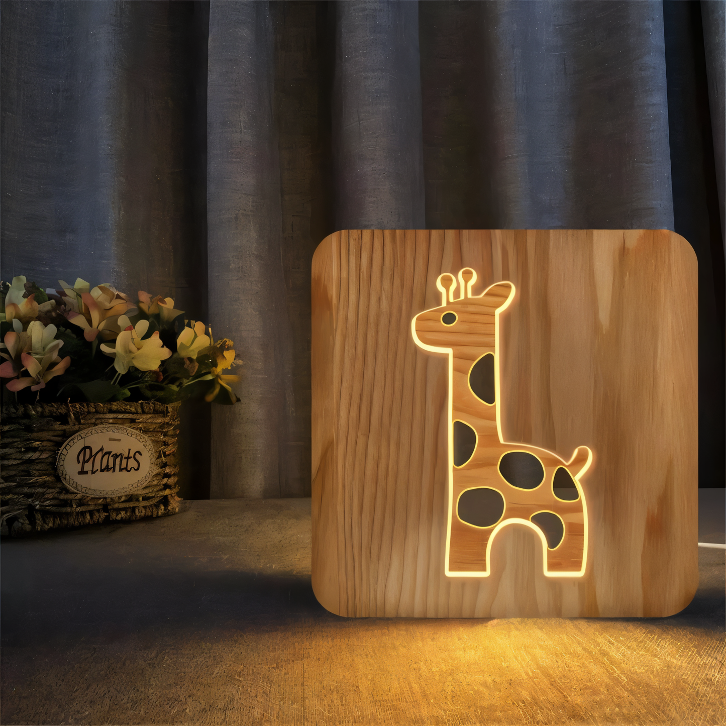 3D Wooden LED Night Light - Giraffe Design Table Lamp