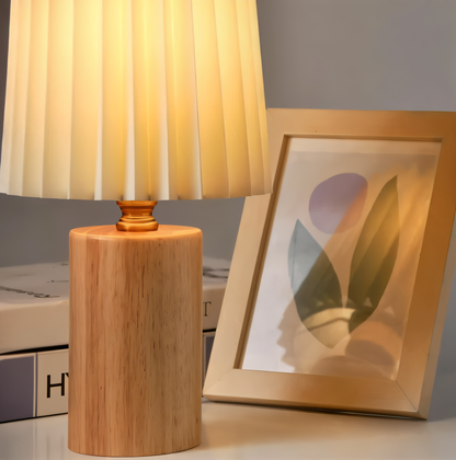 Nordic Style Wooden Lamp with Pleated Fabric Shade