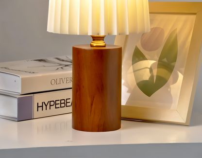 Nordic Style Wooden Lamp with Pleated Fabric Shade