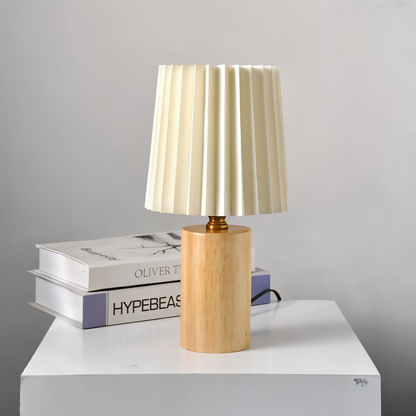 Nordic Style Wooden Lamp with Pleated Fabric Shade