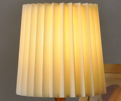 Nordic Style Wooden Lamp with Pleated Fabric Shade