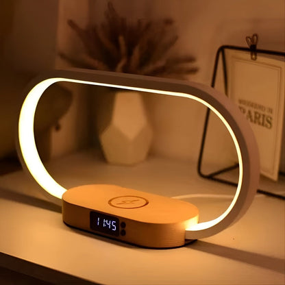 LED Night Light with Wireless Charging and Digital Clock – Multifunctional Bedside Lamp