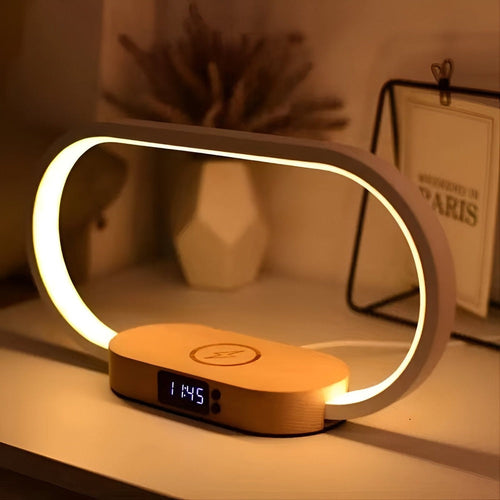 LED Night Light with Wireless Charging and Digital Clock – Multifunctional Bedside Lamp